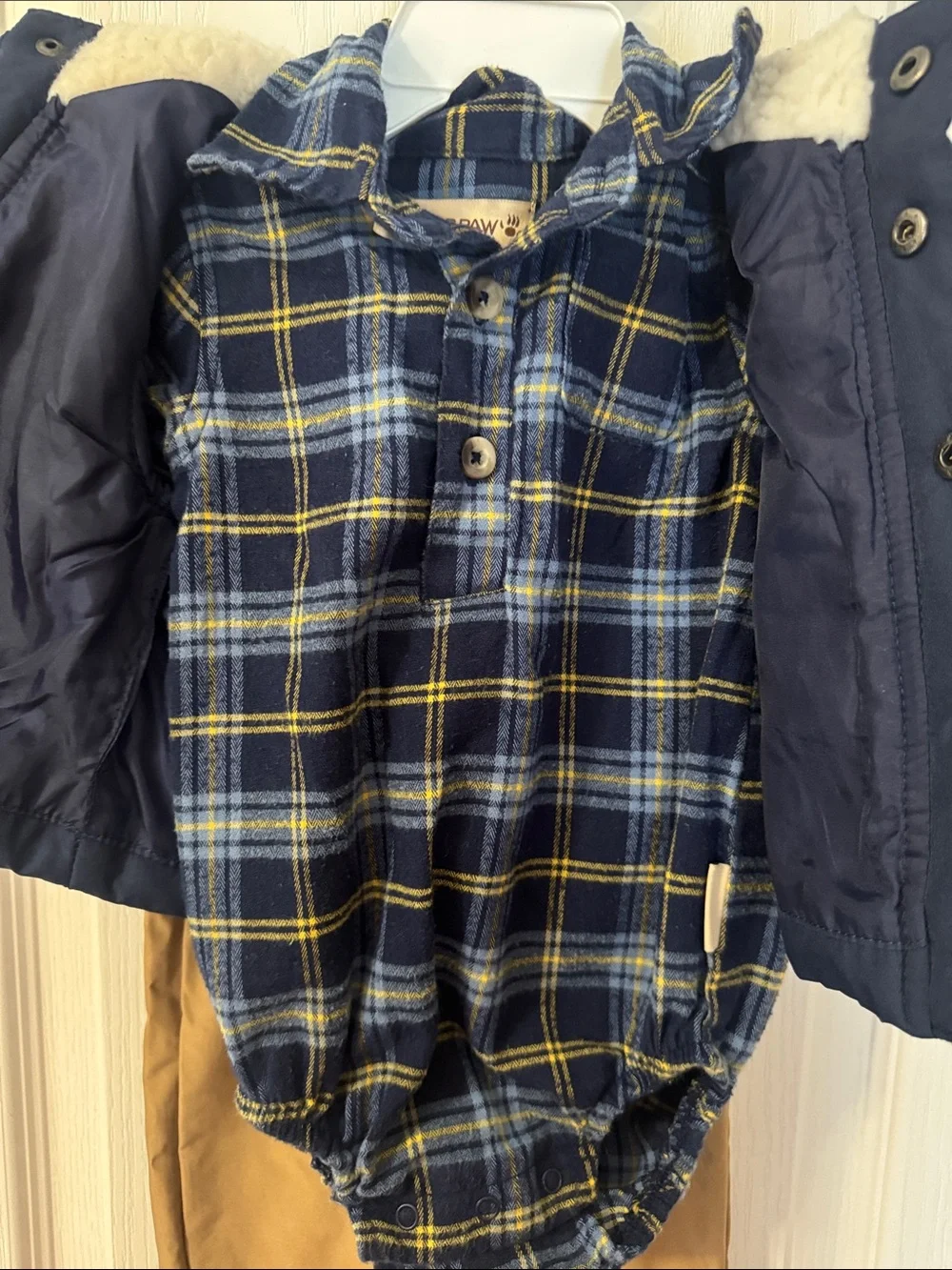 Bearpaw Baby Boys 3 Piece Plaid Vest Outfit Set 6-9M